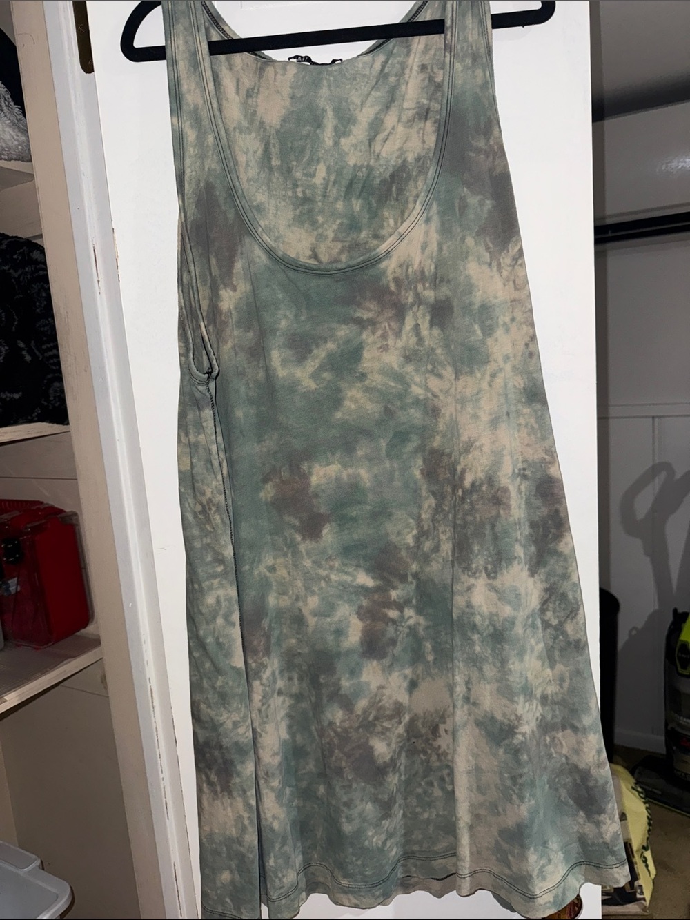 Zara Green and Taupe Tie-Dye Scoop Neck Midi Dress